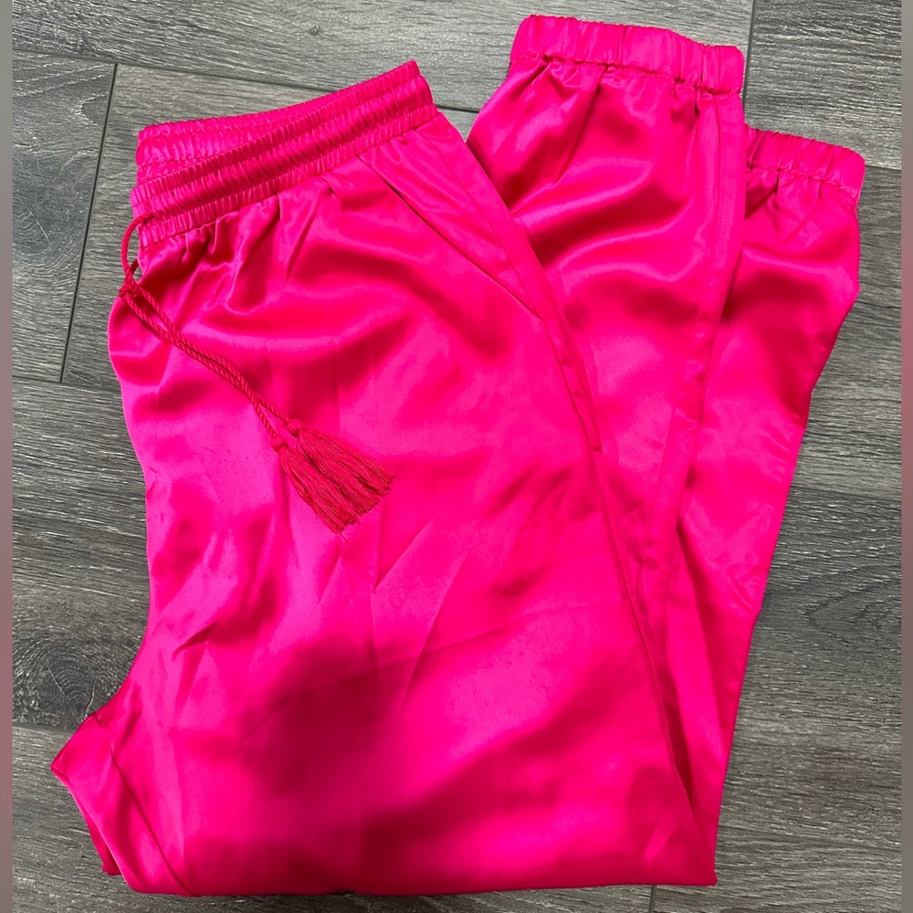 satin hot pink jogger